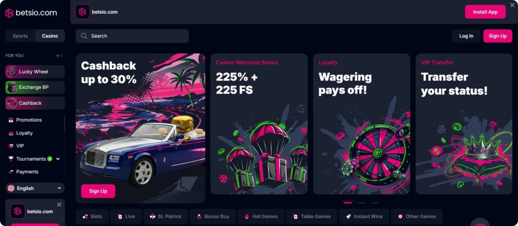 Betsio Casino homepage screenshot