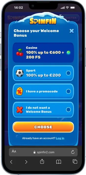 Choose your welcome bonus