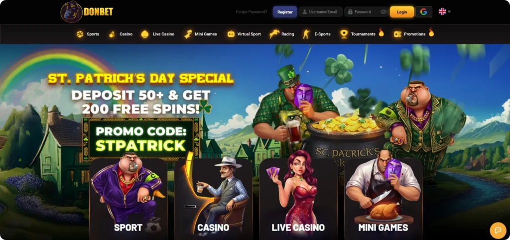 Donbet Casino homepage screenshot