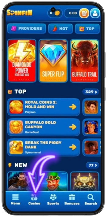 Casino lobby tab at a Non-GamStop slot site